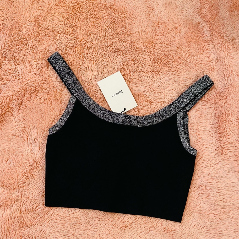 T Shirts & Tops | Metallic Ribbed Top Black